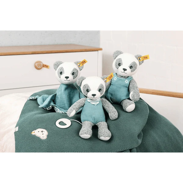 Steiff Paco Panda Knuffeldoekje, Grijs/wit/ Petrol - Afbeelding 2