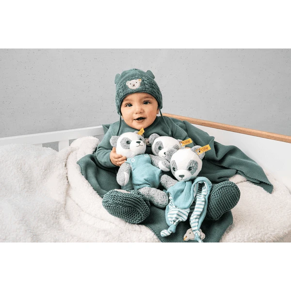 Steiff Paco Panda Knuffeldoekje, Grijs/wit/ Petrol - Afbeelding 3